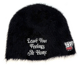 LEAVE YOUR FEELINGS AT HOME FURRY MOHAIR BEANIE — BLACK