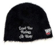 LEAVE YOUR FEELINGS AT HOME FURRY MOHAIR BEANIE — BLACK