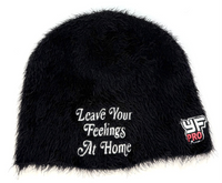 LEAVE YOUR FEELINGS AT HOME FURRY MOHAIR BEANIE — BLACK