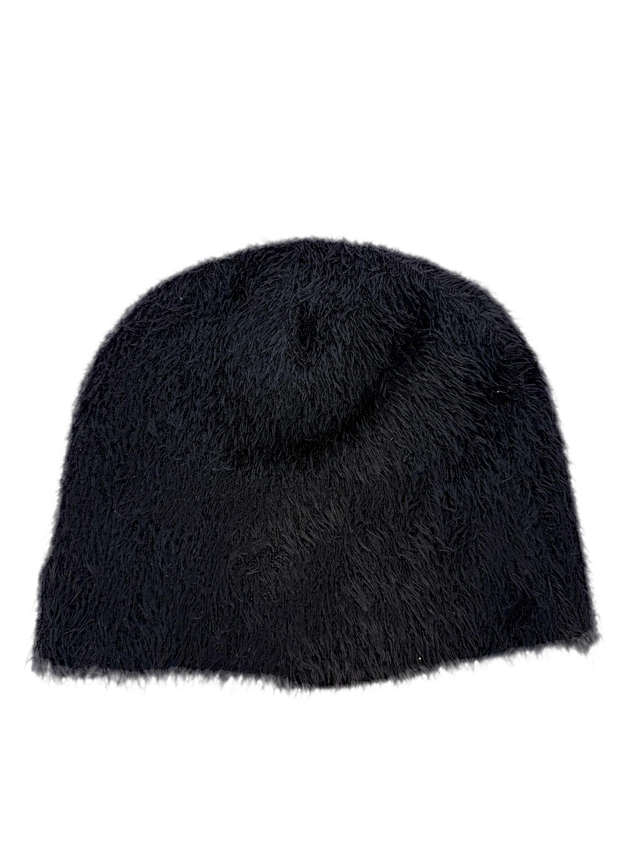 LEAVE YOUR FEELINGS AT HOME FURRY MOHAIR BEANIE — BLACK