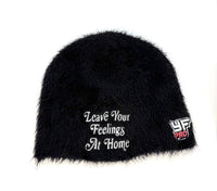 LEAVE YOUR FEELINGS AT HOME FURRY MOHAIR BEANIE — BLACK