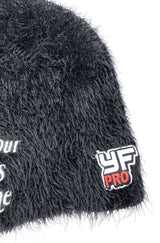 LEAVE YOUR FEELINGS AT HOME FURRY MOHAIR BEANIE — BLACK