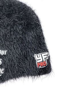 LEAVE YOUR FEELINGS AT HOME FURRY MOHAIR BEANIE — BLACK